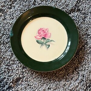 Elegant Green and Cream Plate with Rose Design